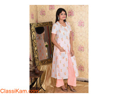 Buy White Front Slit Kurta Pants Set Online