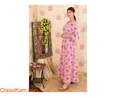 Shop Pink Printed Georgette Anarkali Online