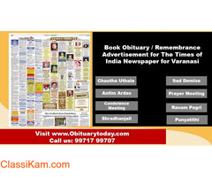 Find Times of India Varanasi Obituary Advertisement Rates