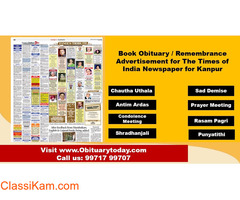 Find Times of India Kanpur Obituary Advertisement Rates