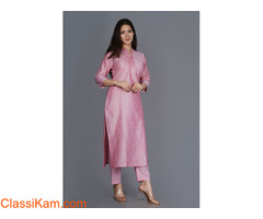 NAAVIV Women’s Pastel Pink Crape Cotton Kurta Pant Set