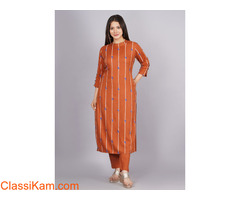 NAAVIV Women’s Rayon Printed Straight Kurti Pant Set for Office Wear