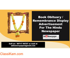 Book The Hindu Obituary Display Advertisement