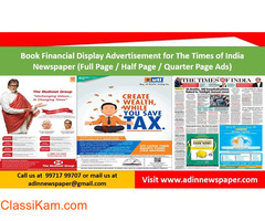 Book Times of India Finance Display Advertisement