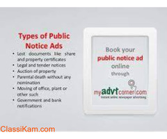 Times of India Public Notice Advertisement Rates