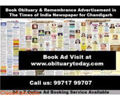 Publish Times of India Chandigarh Obituary Advertisement