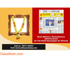 Publish The Hindu Chennai Obituary Advertisement