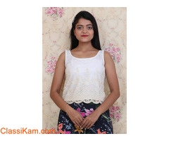 Buy White Net Crop Top for Women Online