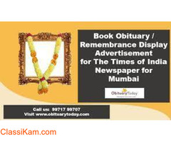 Get Times of India Obituary Advertisement Rates Online
