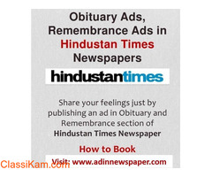 Get Hindustan Times Obituary Classified Display Ad Rates