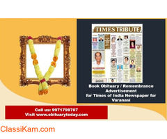 Times of India Varanasi Obituary Advertisement Rates
