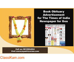 Get Times of India Goa Obituary Advertisement