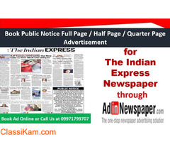 Find The Indian Express Public Notice Display Ad Rates