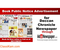 Find Deccan Chronicle Public Notice Display Ad Rates