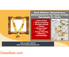 Get Times of India Trichy Obituary Advertisement Rates