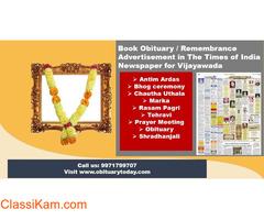 Find Times of India Vijayawada Obituary Ad Booking Rates