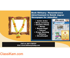 Dainik Jagran Jalandhar Obituary Advertisement Rates