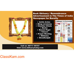 Publish Times of India Bareilly Obituary Advertisement