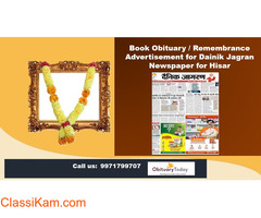 Get Dainik Jagran Hisar Obituary Advertisement Rates