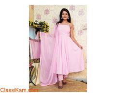 Shop Pink Chikankari Anarkali Suit Set Online